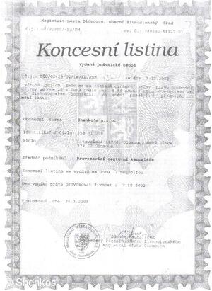 CK SHENKOS koncesní listina
