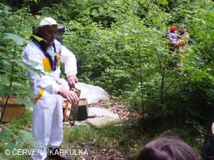 Včelař Josef Vlach při Medobraní u Perníkové chaloupky 2009